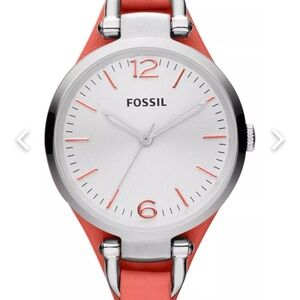 Fossil Women's Silver and Coral Watch